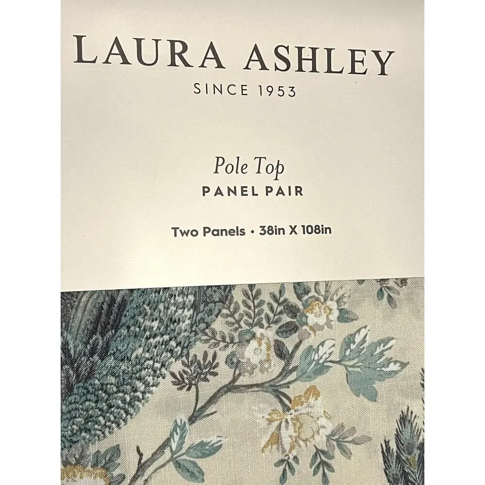 Laura Ashley Belvedere Peacock Curtains 2 Panels TURQUOISE BLUE 38”x 108”